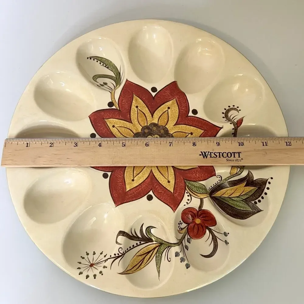 Pier 1 Carynthum Deviled Egg Tray Hand Painted Earthenware Serving Plate